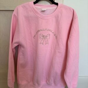 Pink Sweatshirt with Bow Embroidery